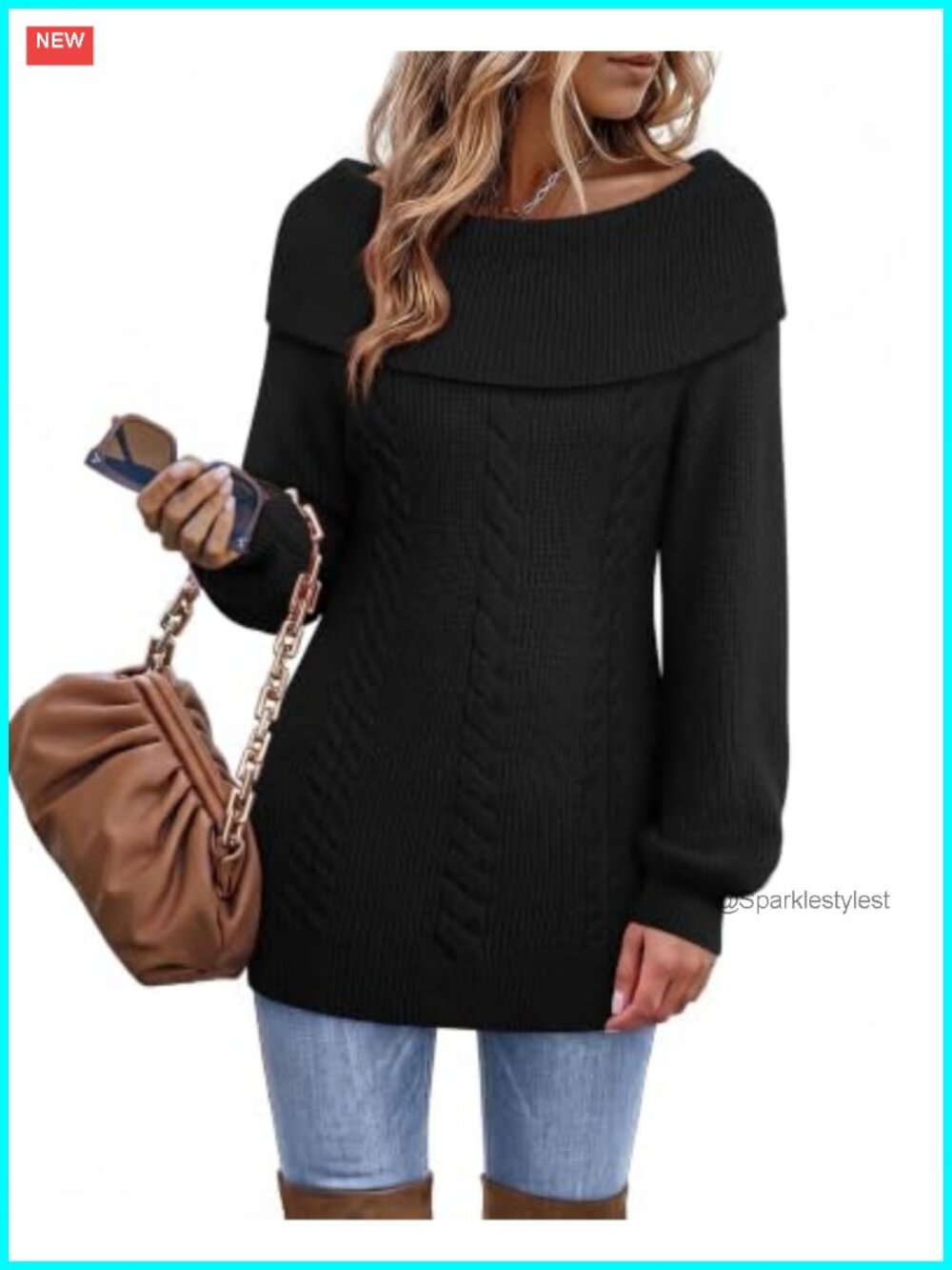 Cable Knit Tunic Sweater Women Pullover Long Sleeve Ribbed Trim